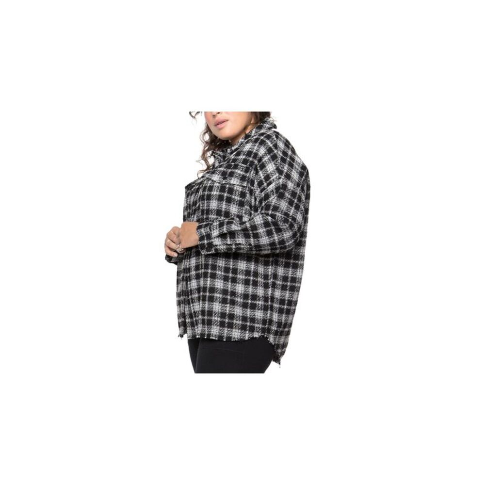 BLACK TAPE Womens Black Snap Closure Plaid Cuffed Sleeve Top Plus 1X - Picture 3 of 4